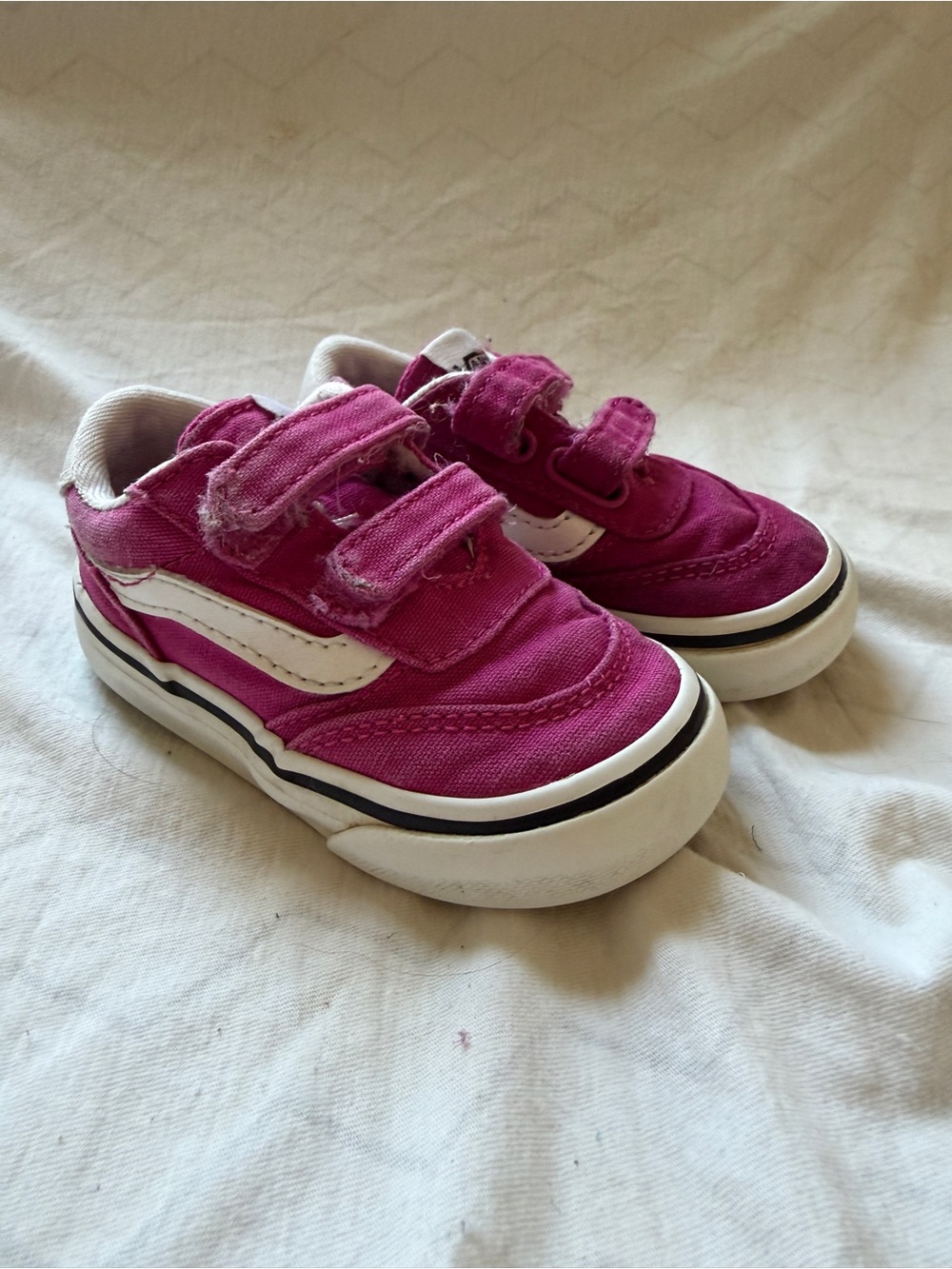 Vans Toddler Bright Pink Velcro Canvas Sneakers with White Side Stripe